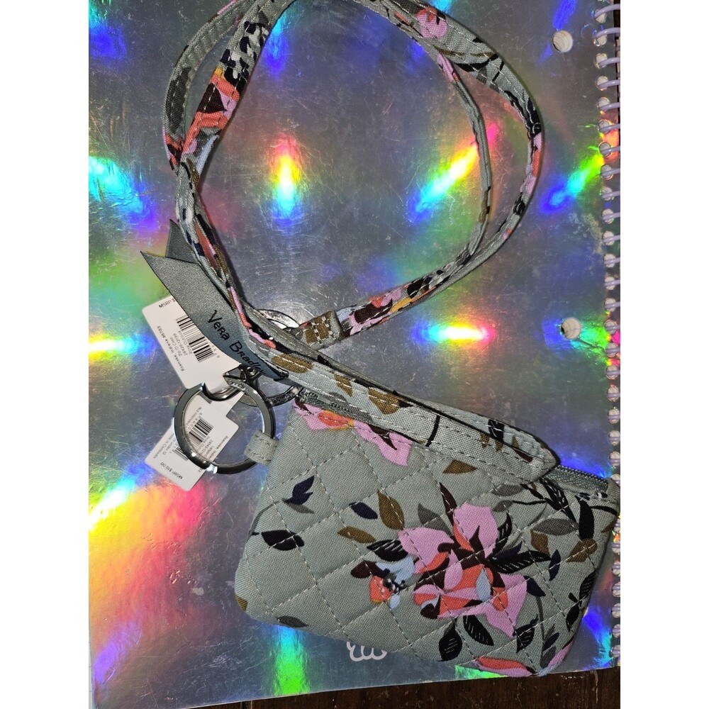 Cute Vera Bradley floral Zip ID Quilted Wallet  with Key Ring  Lanyard. New